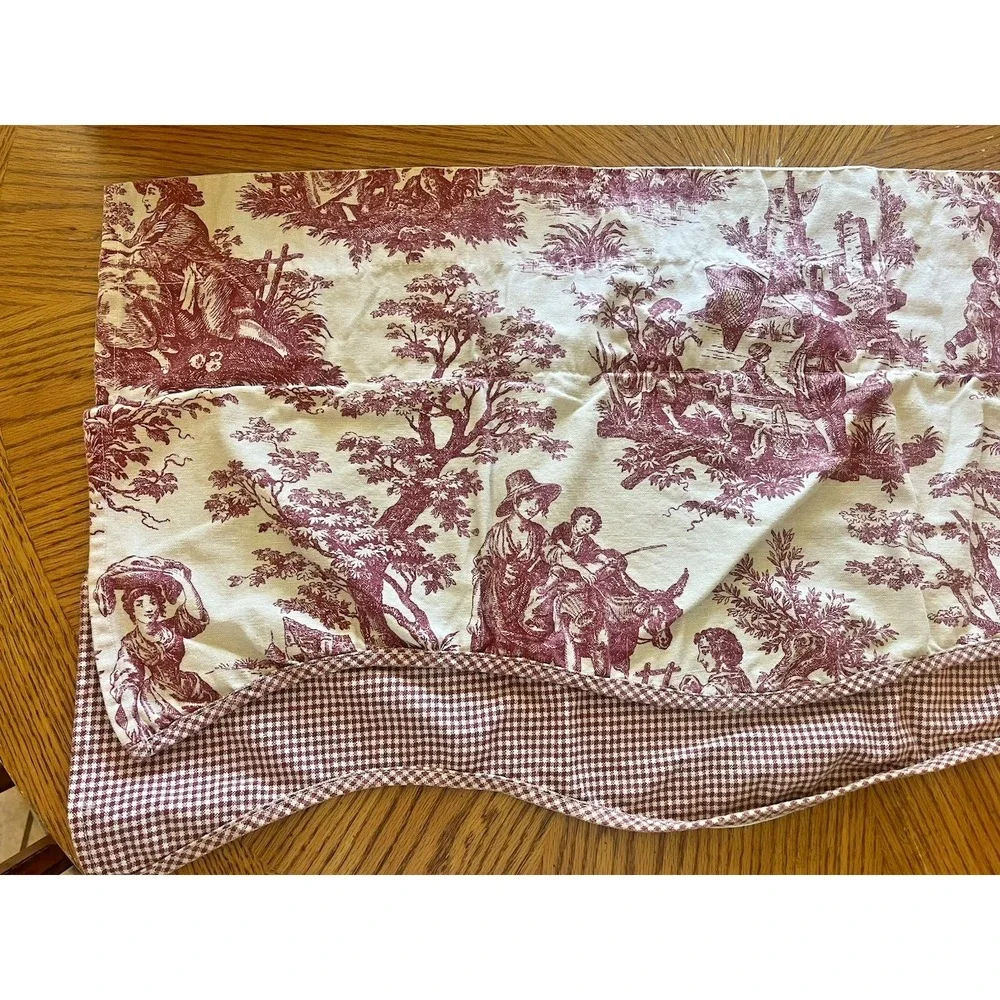 Toile Valance Burgundy Red Off White Beige Gingham Check French Country 74x15.5